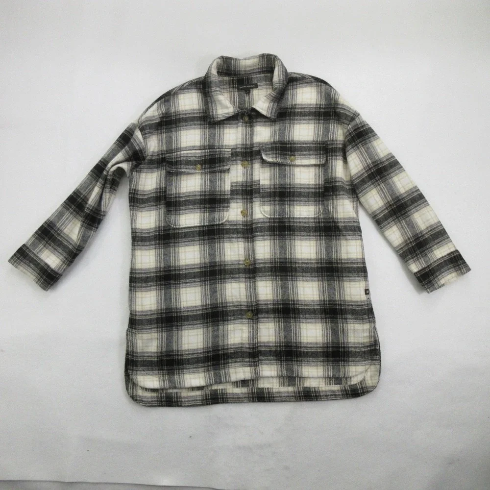Banana Republic Mens Shirt Jacket Shacket Size XL Plaid Wool Blend Black Cream